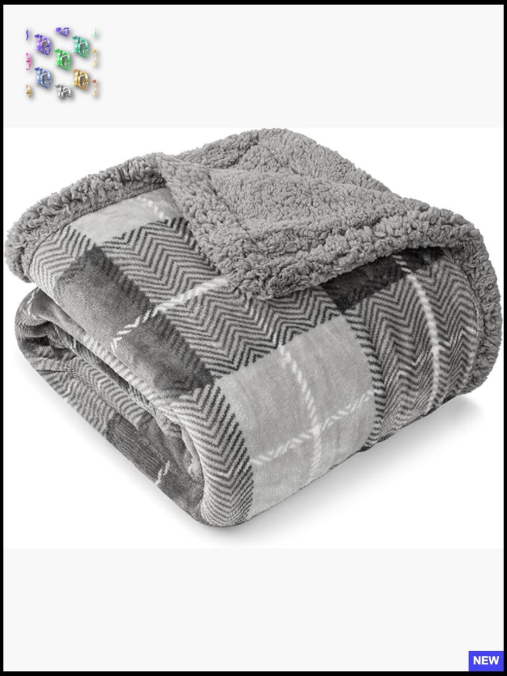 Light Grey Plaid Sherpa Throw Blanket Flannel Fleece Couch Bedding Cozy Gift